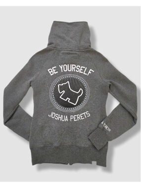 Vintage Joshua Perets Y2K Fleece, Bedazzled logo, Zip‑Up Cardigan, Fitted M